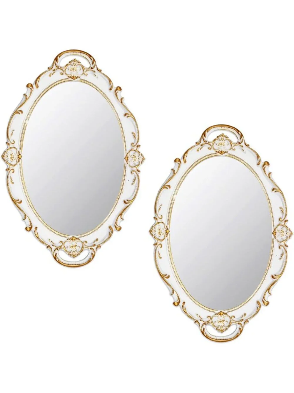 Vintage Oval Decorative Wall Mirror Set - Antique Hanging Mirrors (14.5
